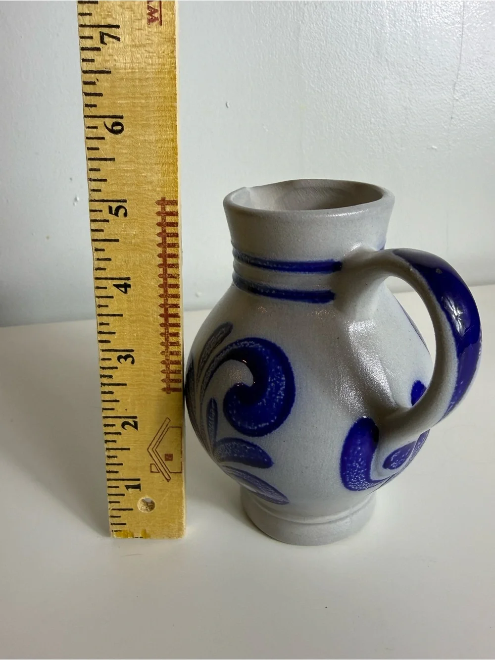 Frankfurter Possmann Apfelwein German‎ Pottery Pitcher Blue Gray Collectible